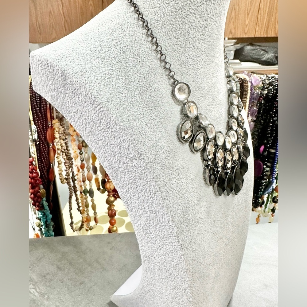 Charming Charlie Black Three Layered Cascade Faceted Bib Statement Necklace - Picture 3 of 4